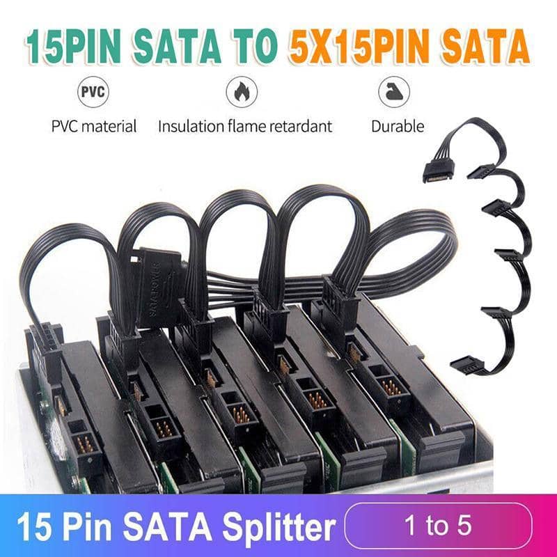 15 Pin SATA Power Splitter Cable 1 Male to 5 Female Adapter for HDD and SSD Drives