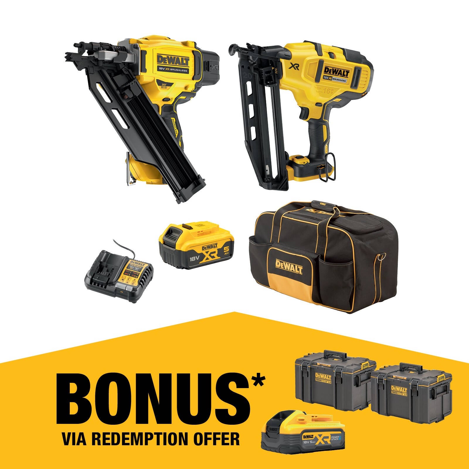 DeWALT 18V XR 5.0Ah Brushless Cordless 2 Piece Nailer Kit DCZ244P1-XE