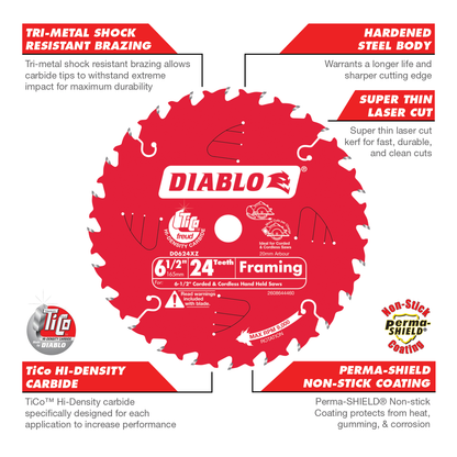 Diablo 165mm Circular Saw Blade - Steel - 24T - Durable & Efficient