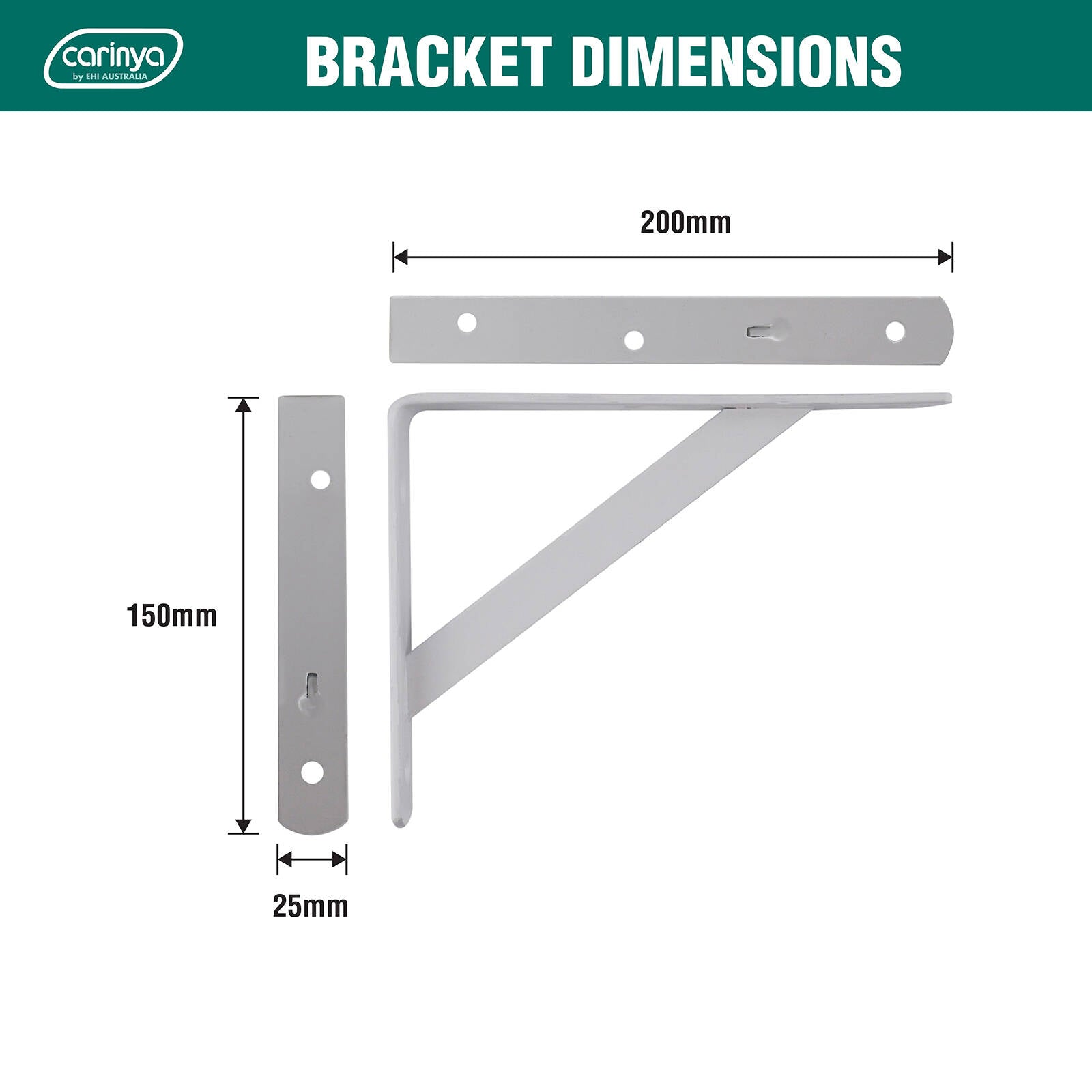 Carinya Heavy Duty Straight Stayed Bracket 200x150mm White Steel