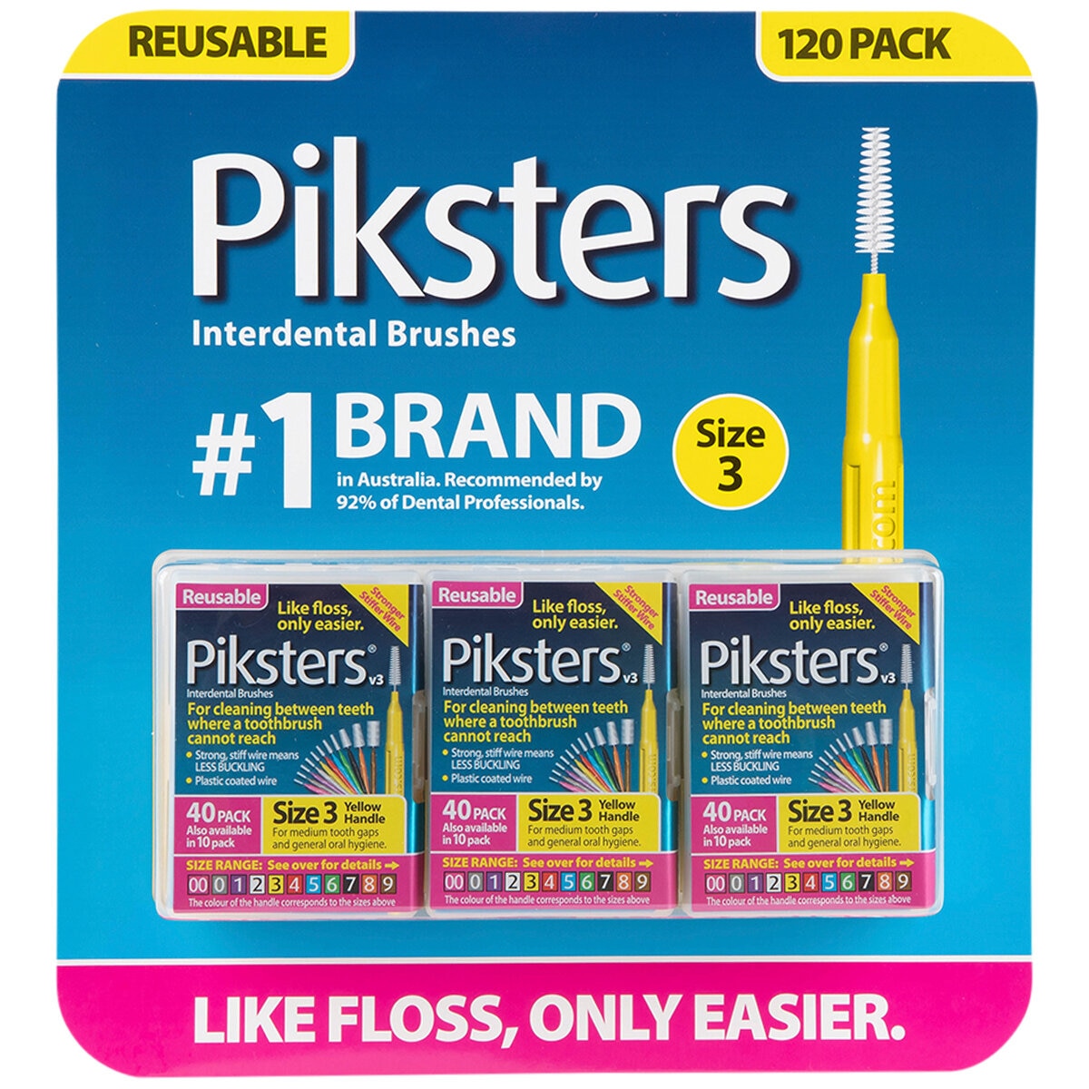 Piksters Interdental Brushes 120 Pack Size 3