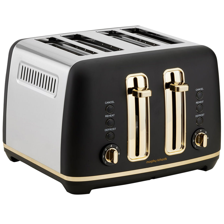 Morphy Richards Ascend Soft Gold 4 Slice Toaster - Black with Gold Accents, Variable Browning - MRSGT4B