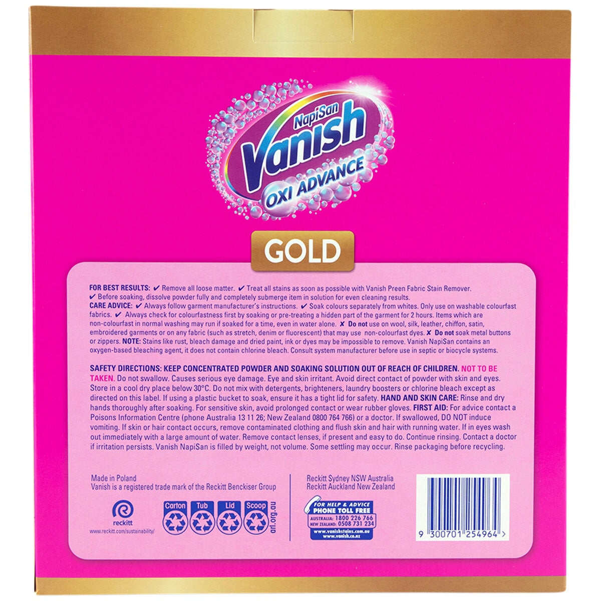 Vanish Napisan Oxi Action Stain Remover Powder 2x2kg, Model 9300701124410, Tough Stain Removal