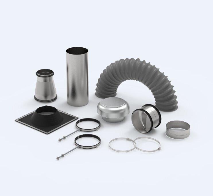 Aero 150mm Metal Roof Ducting Kit - 5m Acoustic Flexi Ducting, Aluminium Roof Cowl - ADK150MET