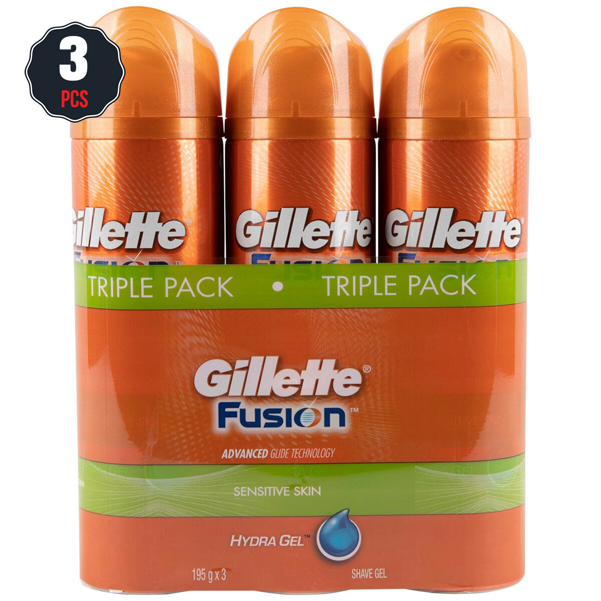 Gillette Fusion Hydra Sensitive Skin Shave Gel 3 x 195g