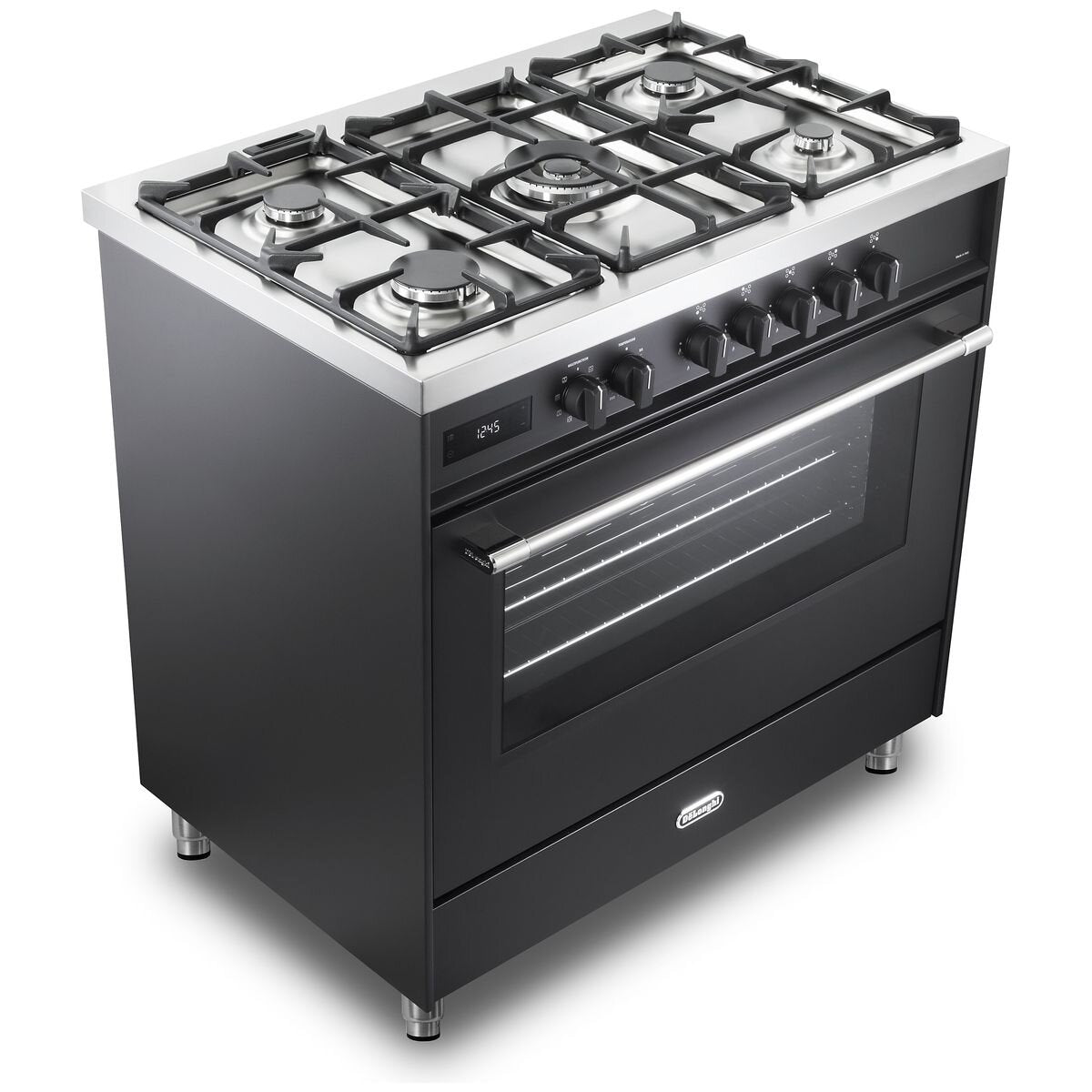DeLonghi 90cm dual fuel freestanding oven - Anthracite, 140L, twin fan, wok burner - DEF1407A