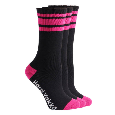 Hard Yakka Women's Bamboo Work Socks, Black/Pink, Size 3-8, 3 Pack