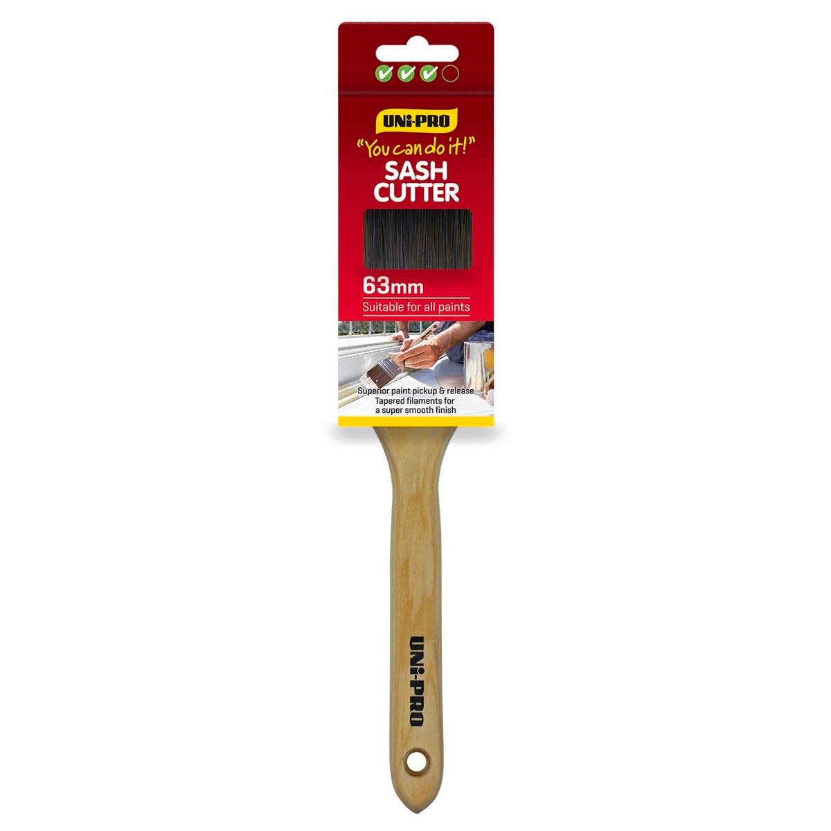 UNi-PRO Sash Cutter Paint Brush 63mm Timber Stainless Steel Smooth Finish - SuperSaverAU - view 1