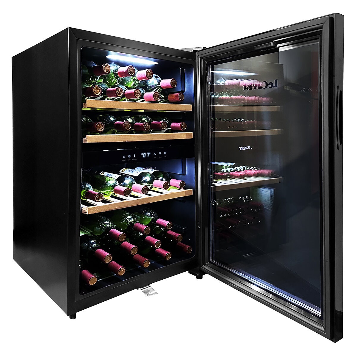 LeCavist 118L Dual Zone 56 Bottle Wine Fridge - Black, Frost Free, Double Glazed Door - LKS56VN2Z