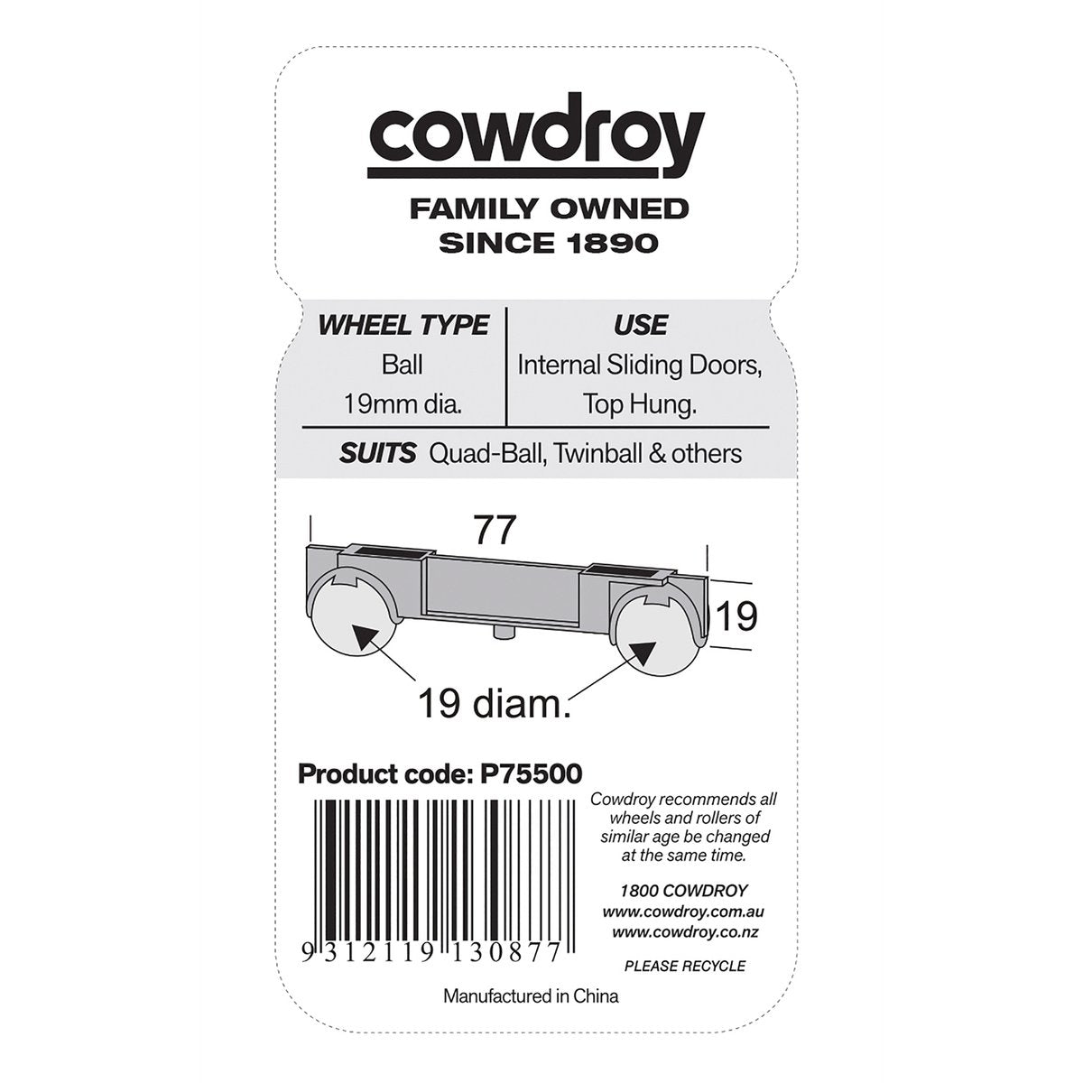 Cowdroy Quad Ball Carriage Assembly - 55mm Hard Plastic Steel Durable - SuperSaverAU - view 2