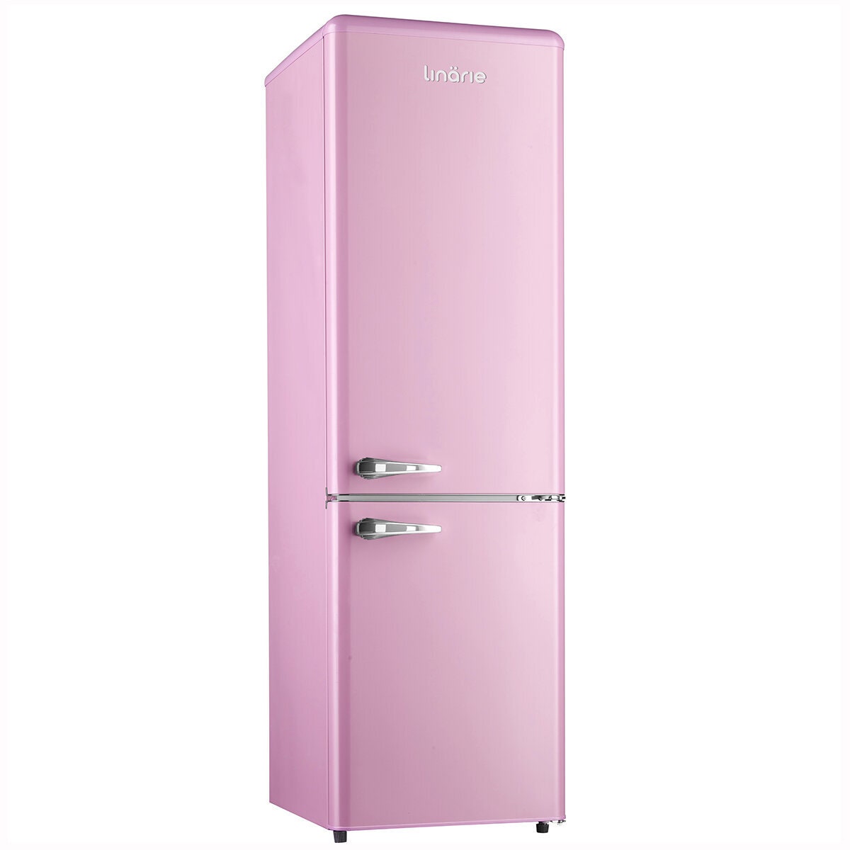 Linarie Annecy 242L Retro Bottom Mount Fridge - Pink, Silver Trim Details, Manual Defrost - LKCO250PINK
