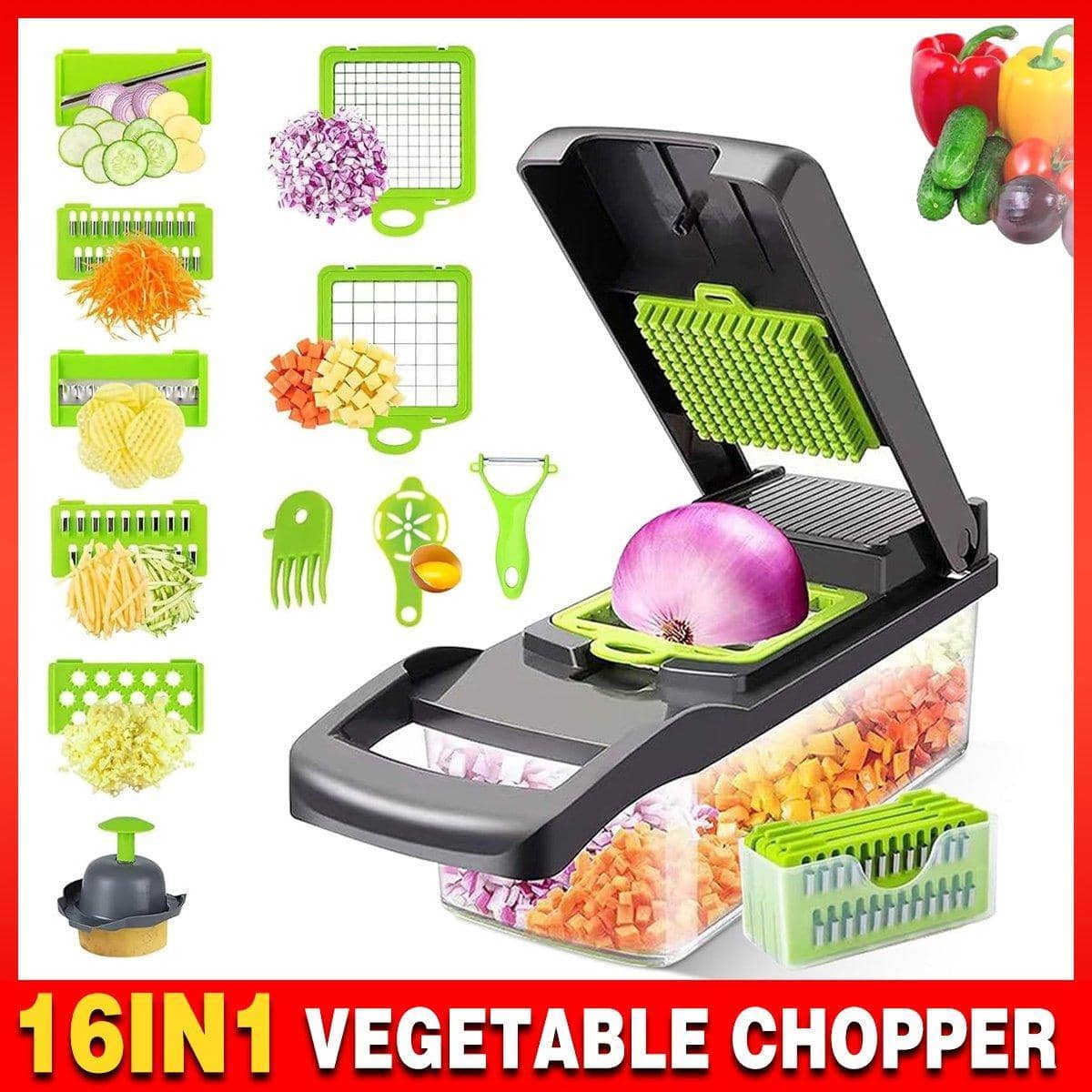 16-In-1 Multi-Functional Vegetable Chopper Potato Cucumber Slicer and Dicer Tool