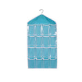 16 Pocket Hanging Wardrobe Storage Organiser for Socks and Underwear - Sky Blue