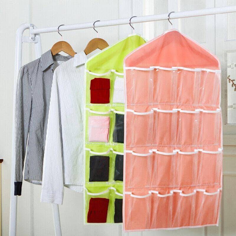 16 Pocket Hanging Wardrobe Storage Organiser for Socks and Underwear - Sky Blue - view 4