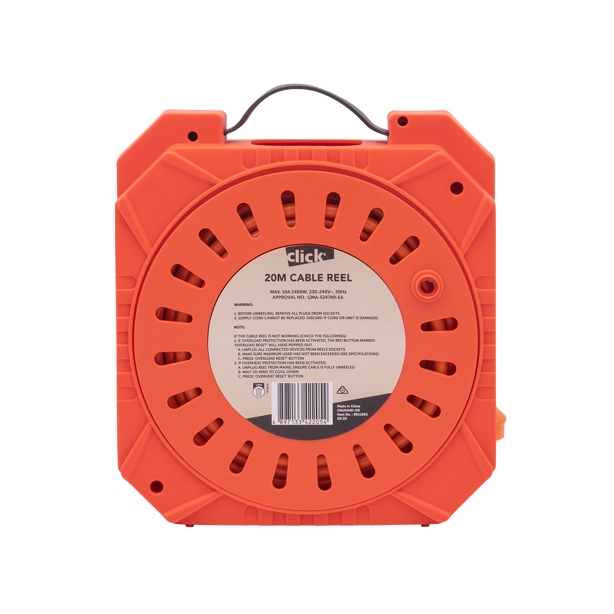 Click 20m Heavy Duty 4 Outlet Cable Reel - Orange and Grey - Safety Features - SuperSaverAU - view 4
