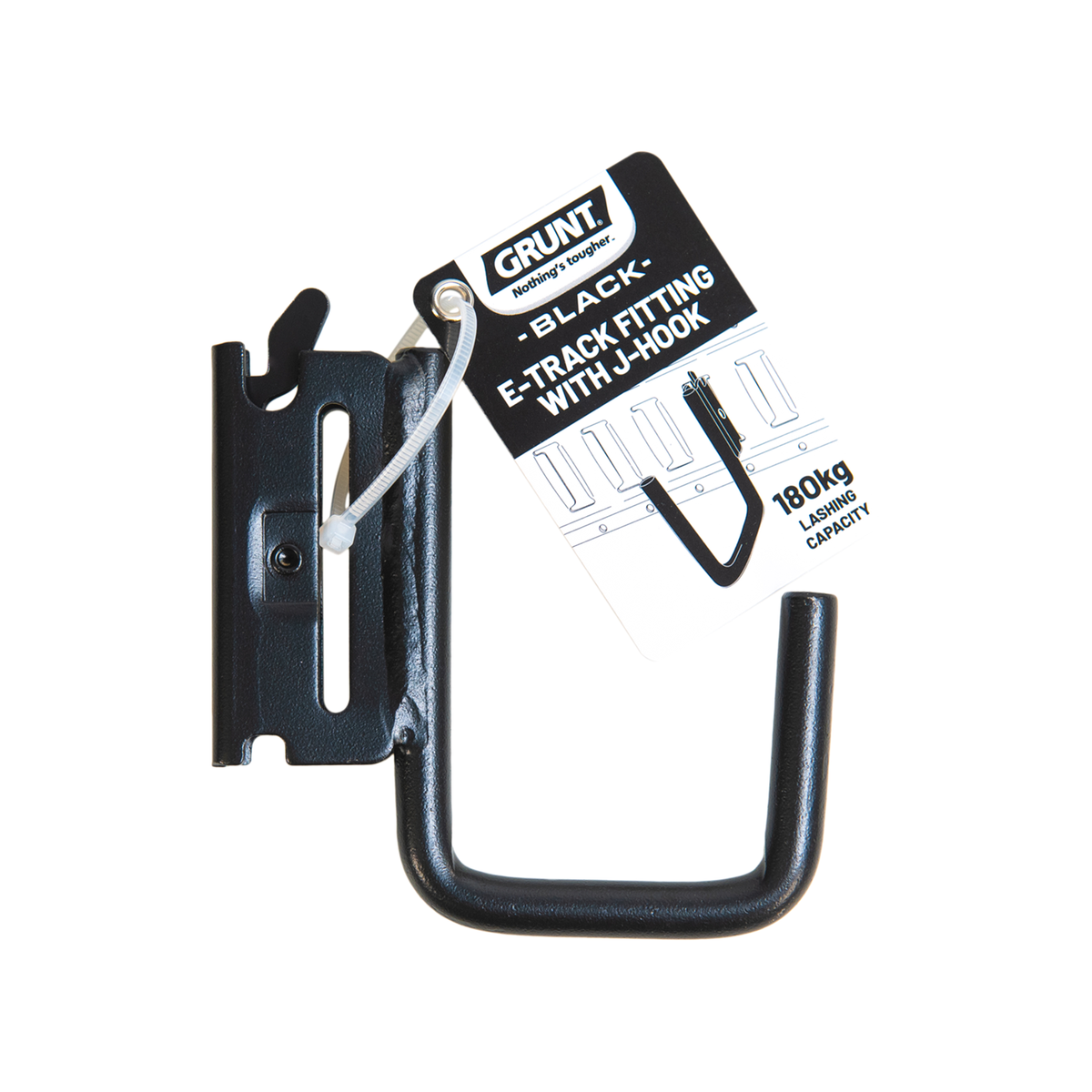 Grunt E Track Fitting W J Hook - Black - 110mm x 13mm x 100mm - 180kg Capacity - SuperSaverAU - view 2