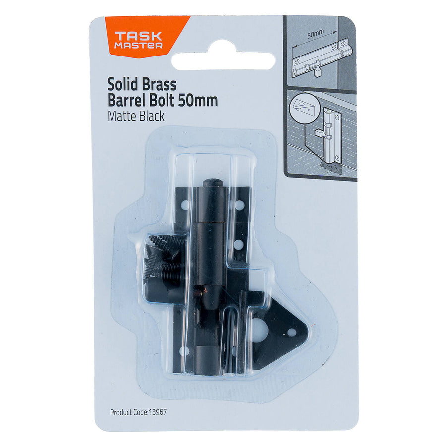 Taskmaster 50mm Matte Black Solid Brass Barrel Bolt