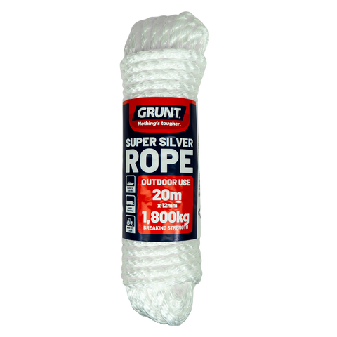 Grunt 12mm x 20m White Polypropylene Super Silver Rope 1800kg