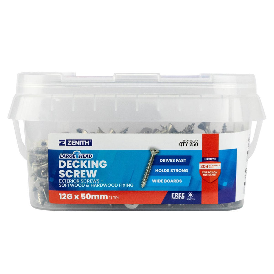 Zenith Large Head Decking Screw T25 12g x 50mm SS304 - 250 Pack - Strength & Durability - SuperSaverAU - view 1