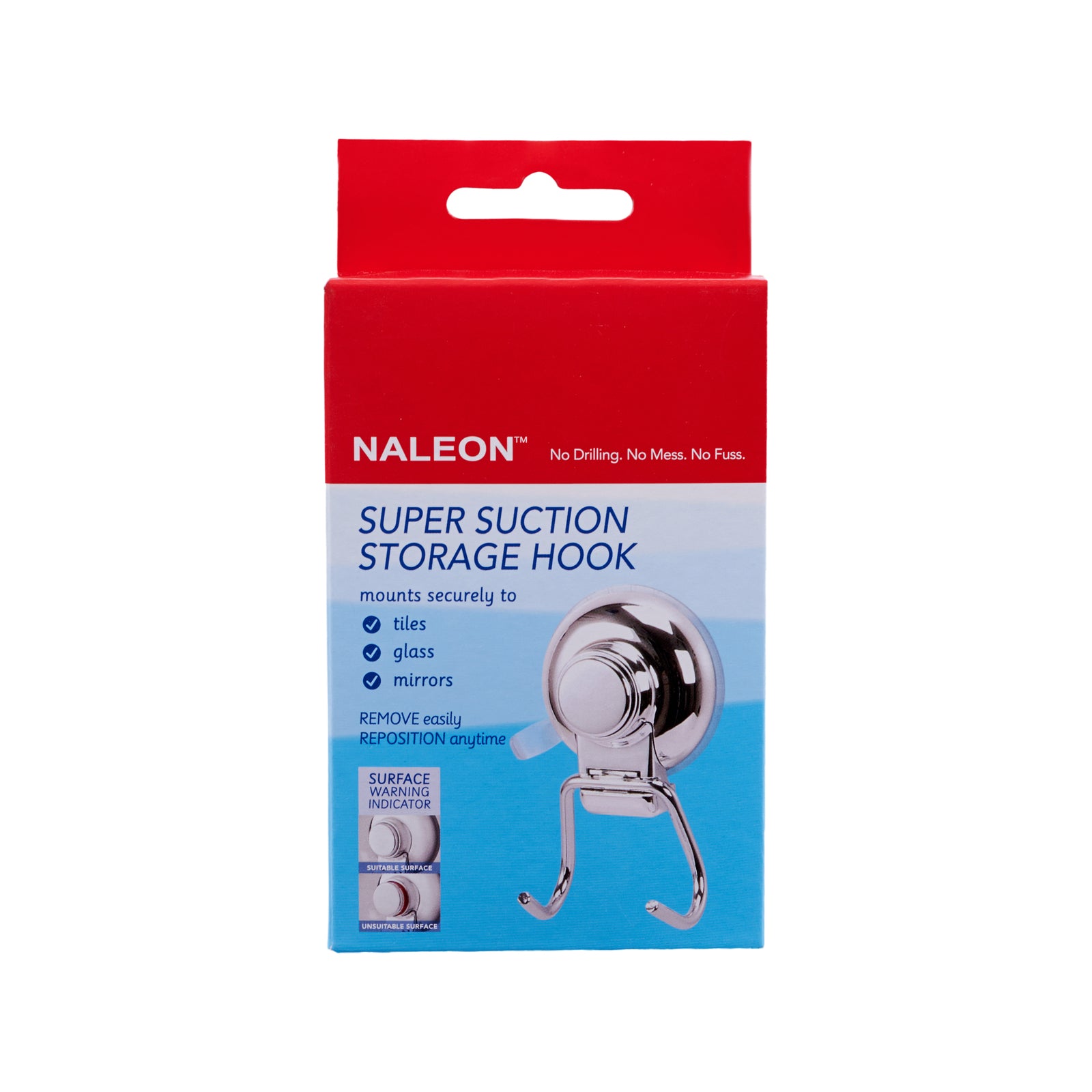 Naleon Super Suction Twin Hook - Chrome, Removable Bathroom Storage