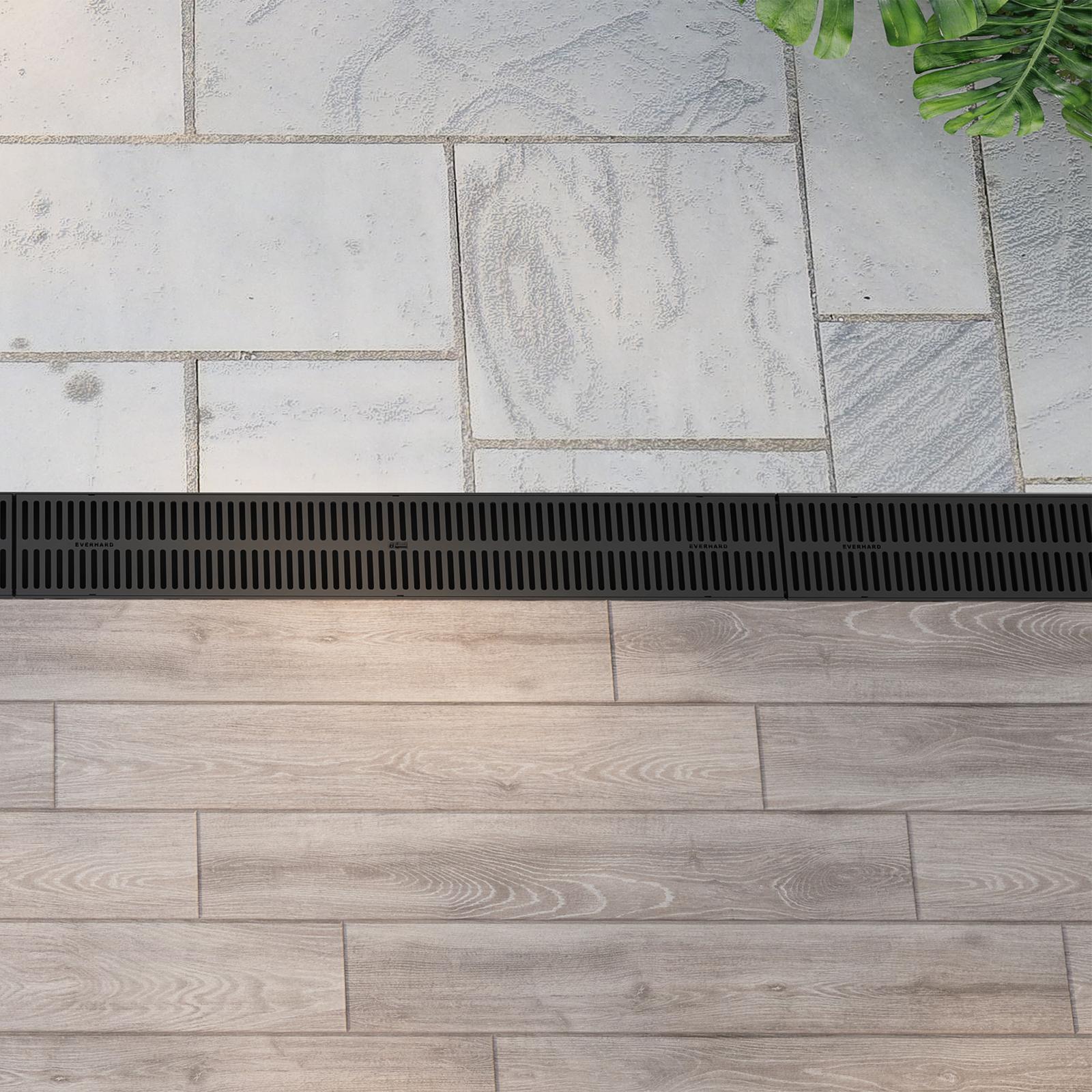Everhard EasyDRAIN Compact 1m Polymer Grate and Channel, Black UV Stabilised Push-Connect Drain