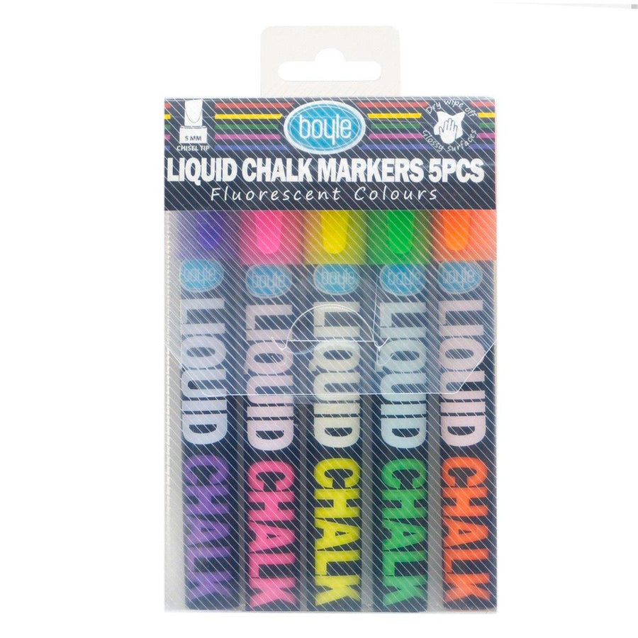 Boyle Liquid Chalk Markers 5 Piece Set - 5mm Chisel Tip - Versatile Writing Tools - SuperSaverAU - view 1