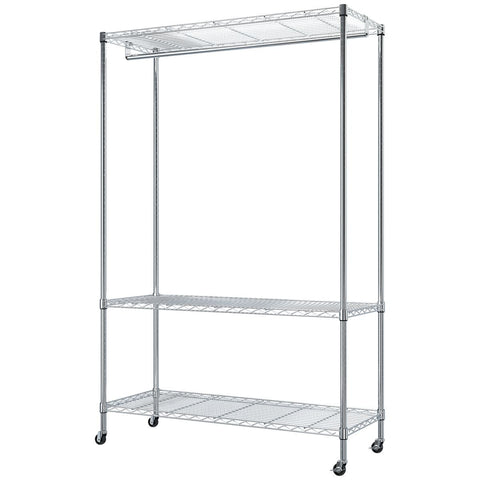 L.T. Williams 3-tier chrome wardrobe rack with shelf, large - hanging rail, top shelf - 6102