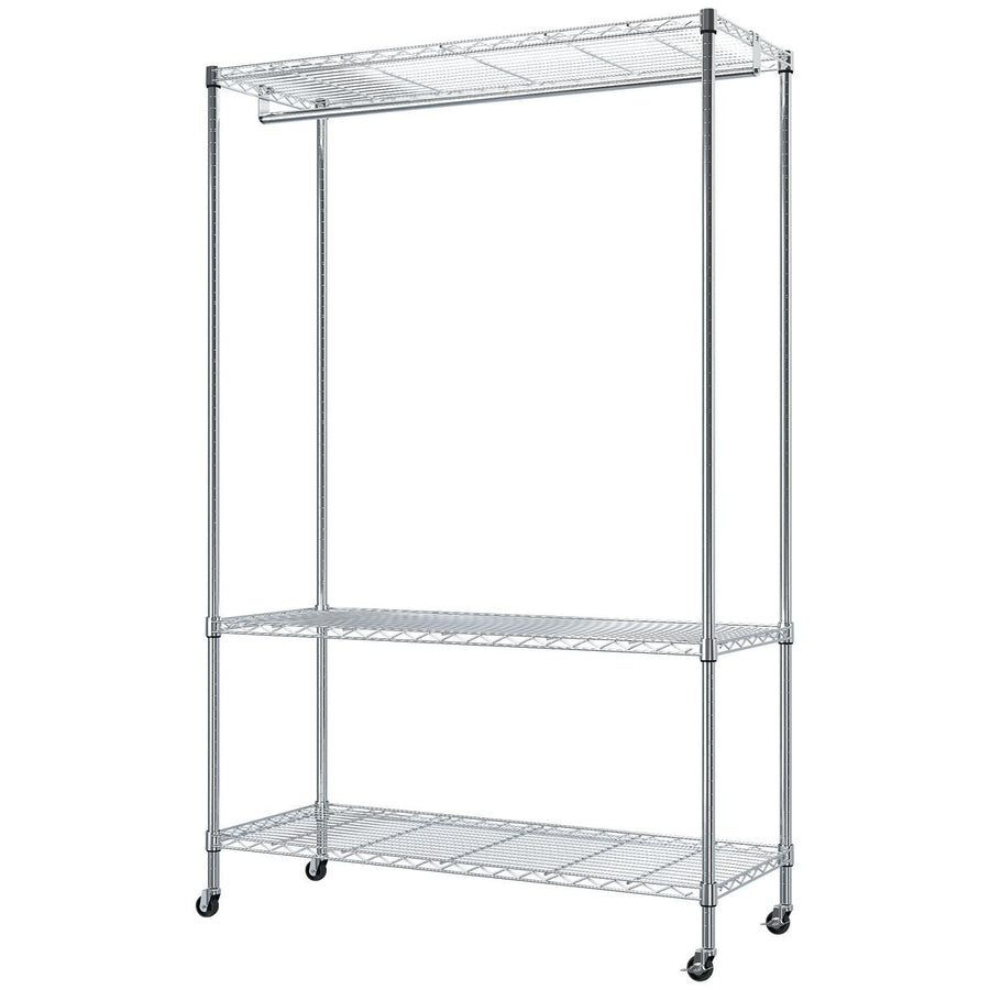 L.T. Williams 3-tier chrome wardrobe rack with shelf, large - hanging rail, top shelf - 6102
