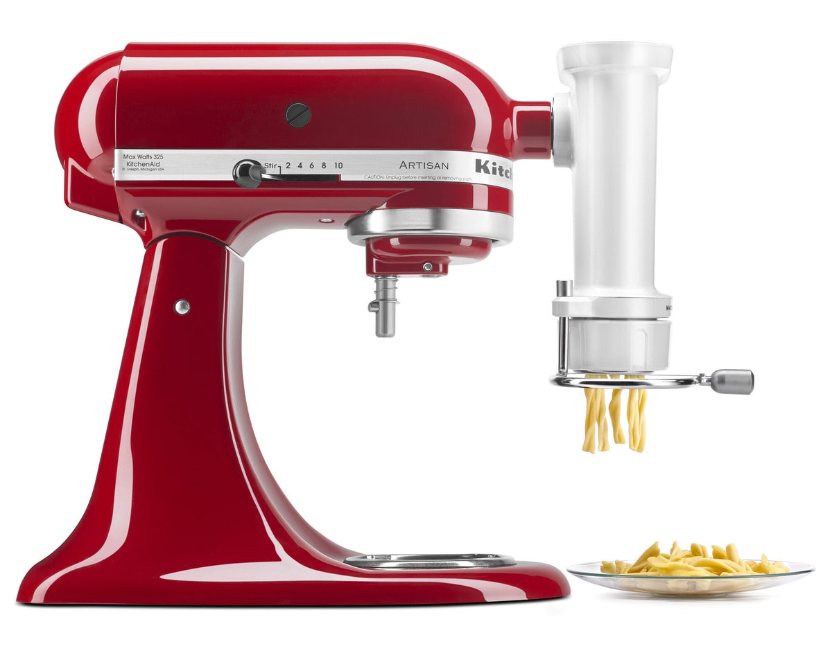KitchenAid Gourmet pasta press attachment - six quick-change discs, built-in wire cutter, white - KSMPEXTA