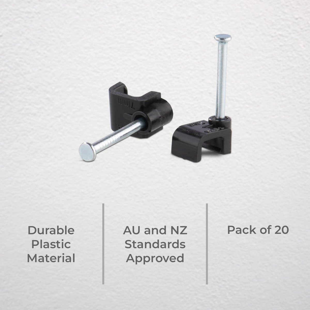 Deta 5mm Black Flat Cable Clips 20 Pack - Durable Plastic - Black - SuperSaverAU - view 2