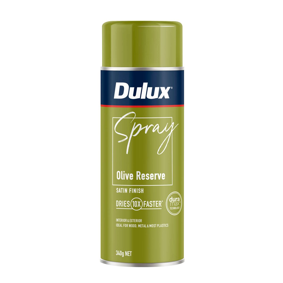 Dulux Spray Paint 340g Satin Olive Reserve - Fast Drying - Self-Priming - SuperSaverAU - view 1