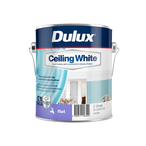 Dulux White Flat Ceiling Paint - 2L Water-Based - Easy Application - Low VOC - SuperSaverAU - view 1