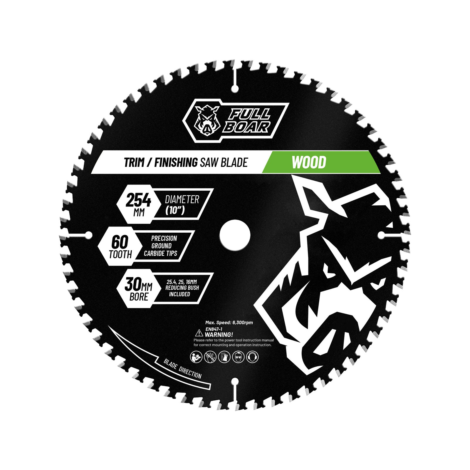 Full Boar 254mm 60T Carbide Mitre Saw Blade, 30mm Bore