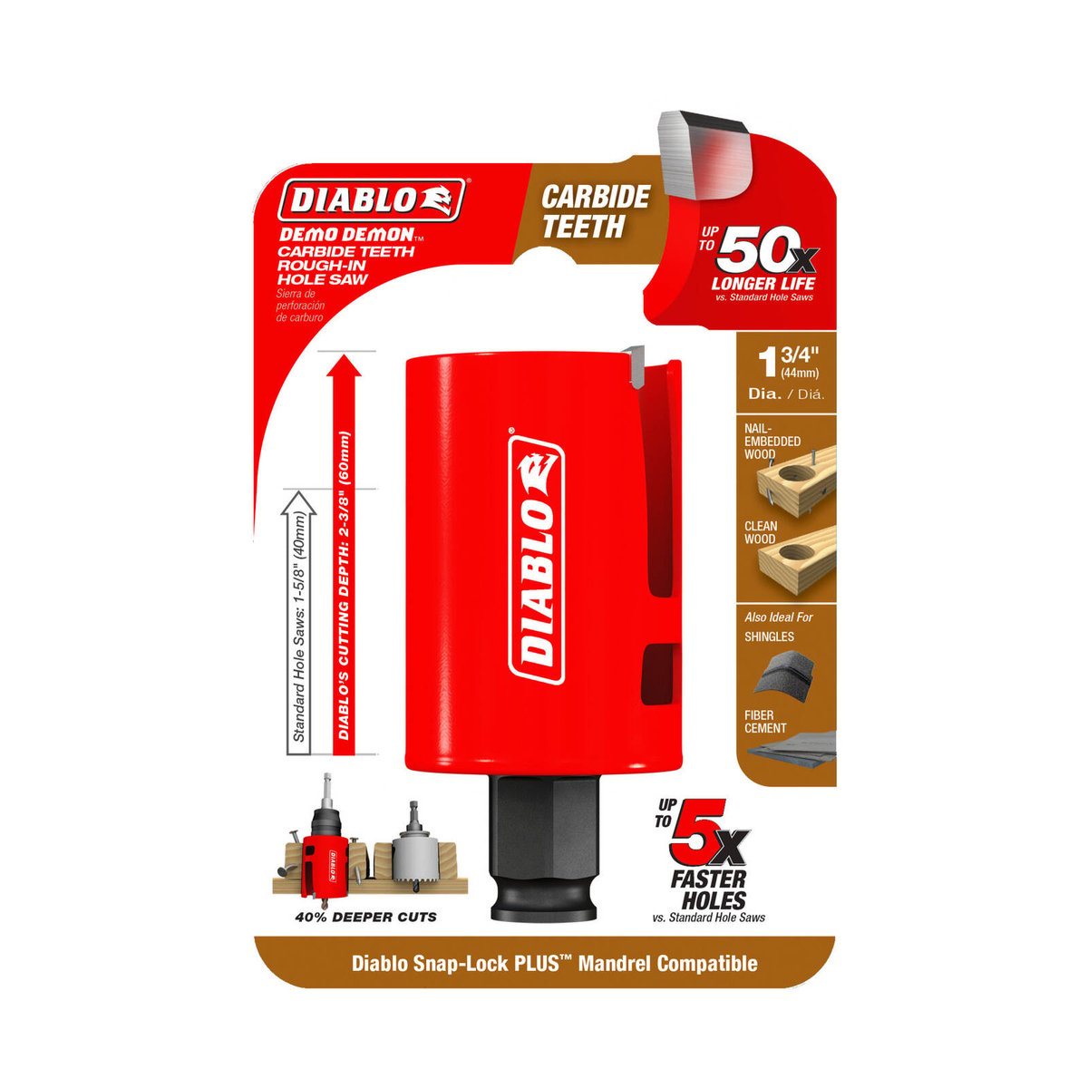 Diablo 1 3/4" Demo Demon Carbide Teeth Hole Saw - 60mm Cutting Depth - Fast Cutting - SuperSaverAU - view 1