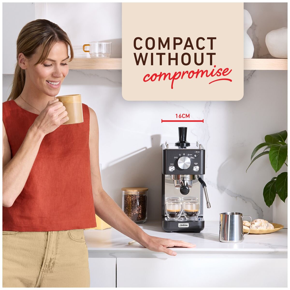 Sunbeam Origins Slimline espresso machine 1.1L - Black, 58mm group head, volumetric shots - EMM4500BK