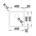 Blanco Solis 400-U undermount sink - brushed stainless steel, covered C-overflow, InFino drain - 527999