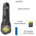 Ironhorse 1100lm Premium Hybrid Dual Power Torch Flashlight - 2000mAh Rechargeable - Black and Gun Metal - Waterproof - Adjustable Focus - SuperSaverAU - view 3