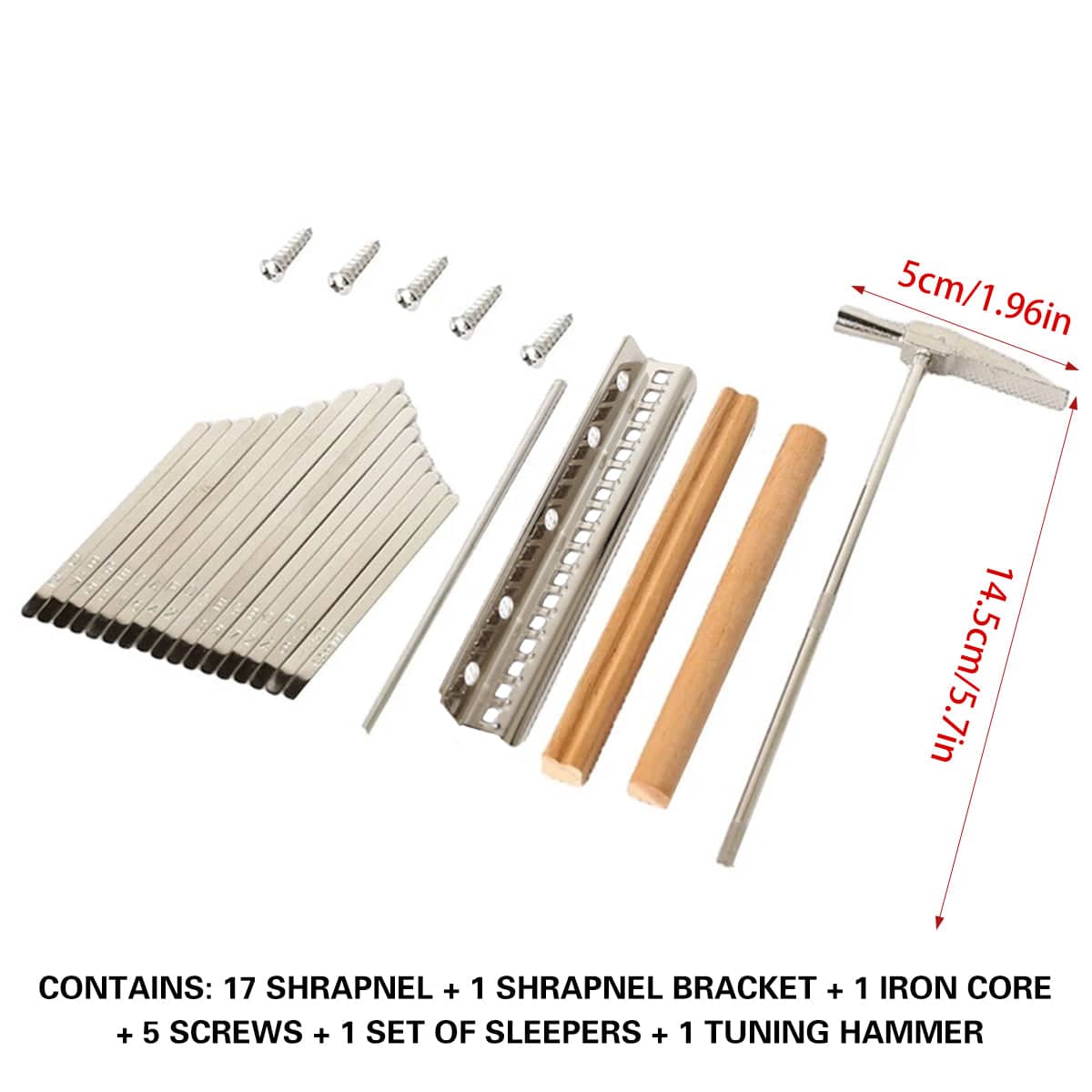 17 Tone Thumb Piano Repair Kit with Metal Keys, Soundboard and Tuning Hammer - view 3