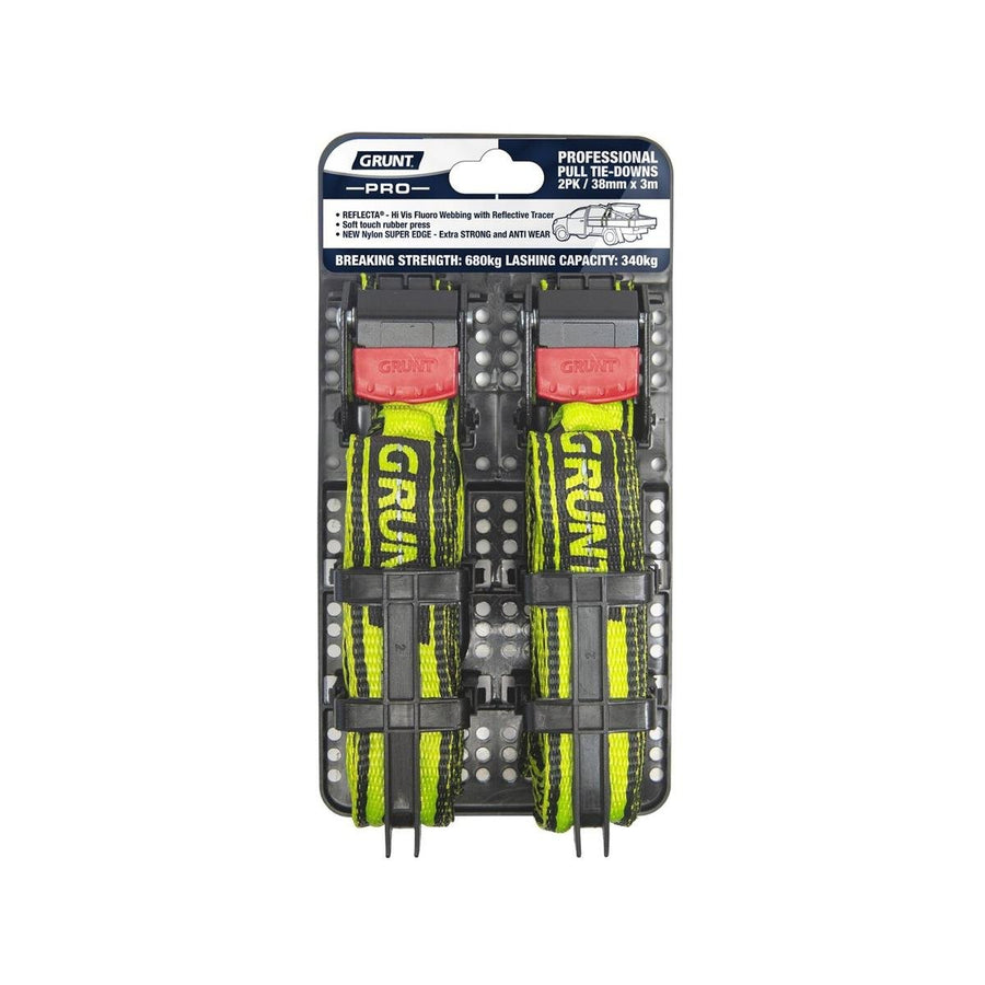 Grunt Pro Cam Buckle Tie Downs - 38mm x 3m - Reflective - 340kg - SuperSaverAU - view 1