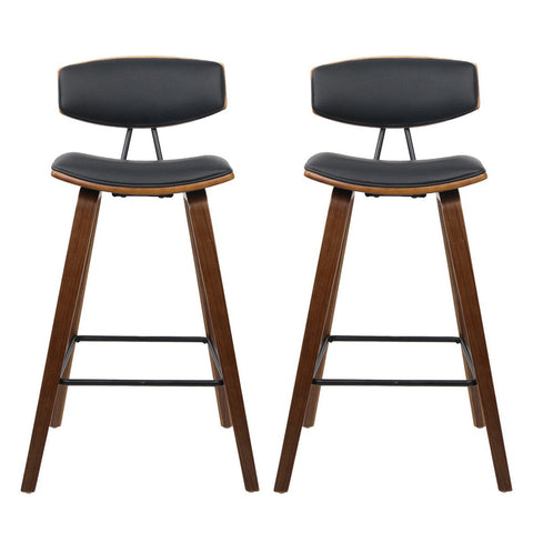 Artiss Cafe Leather Wood Bar Stool Black 2 Pack - SuperSaverAU - view 1