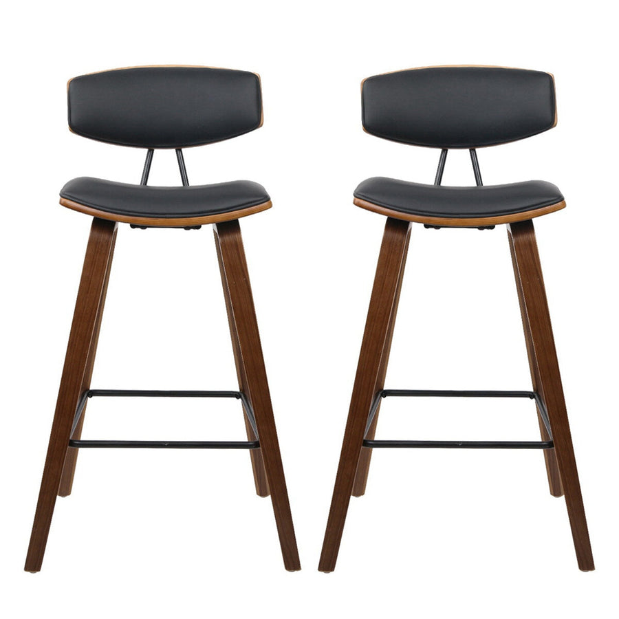 Artiss Cafe Leather Wood Bar Stool Black 2 Pack - SuperSaverAU - view 1