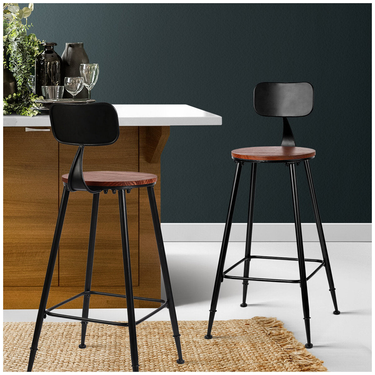 Artiss Vintage Industrial Bar Stool Walnut 2 Pack - SuperSaverAU - view 3