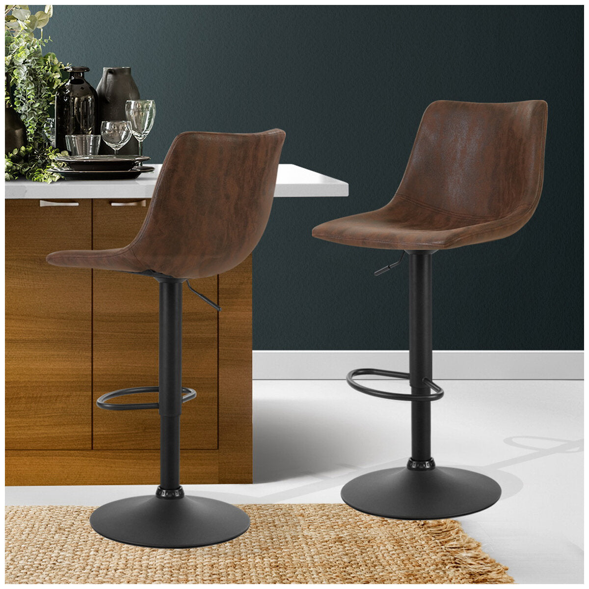 Artiss Kitchen Bar Stools Gas Lift Vintage Leather Brown 2 Pack - SuperSaverAU - view 3