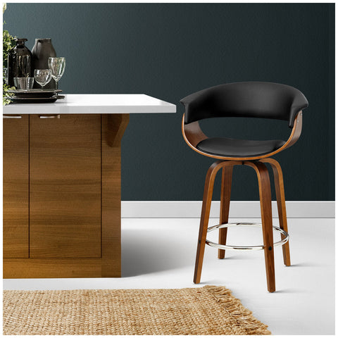 Artiss Bar Stool Fixed Leather Back Wooden Black - SuperSaverAU - view 2