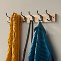 Adoored 6 Double Hook Pine Board Decorative Hook Rack, Timber/Black