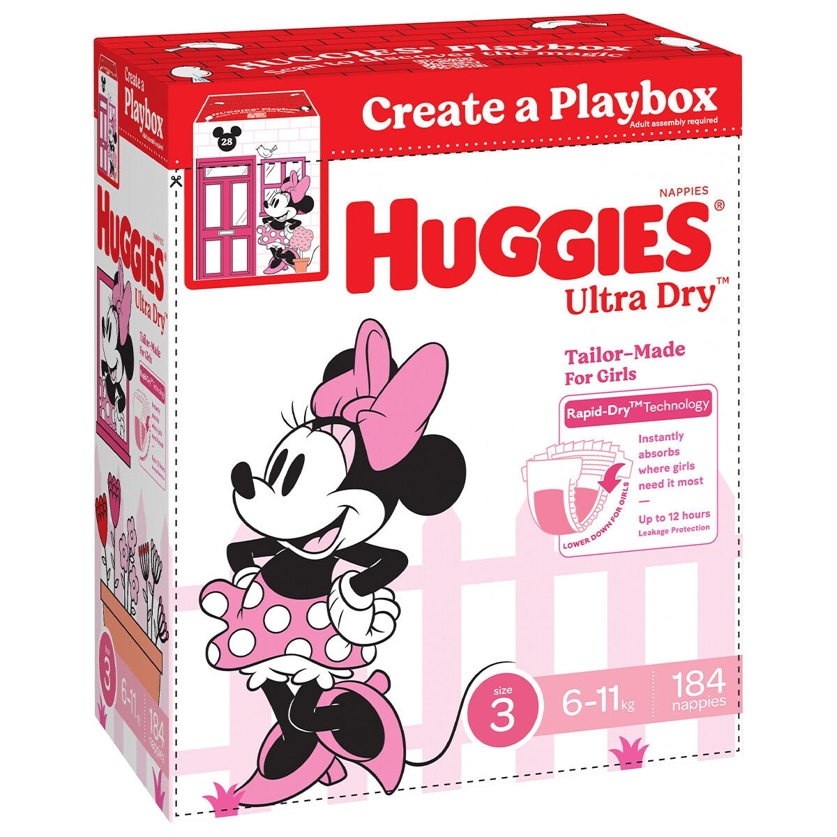 Huggies Girls' Ultra Dry Nappies Size 3 Crawler (6-11kg) 184 Nappies - SuperSaverAU - view 1