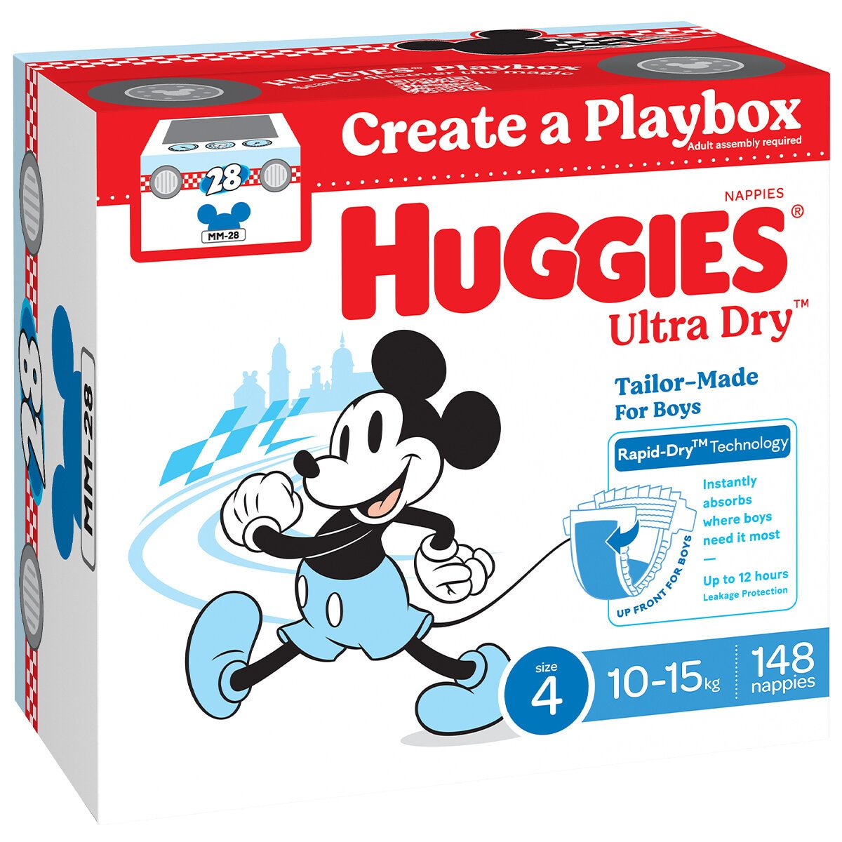 Huggies Boys' Ultra Dry Nappies Size 4 Toddler (10-15kg) 148 Nappies - SuperSaverAU - view 1