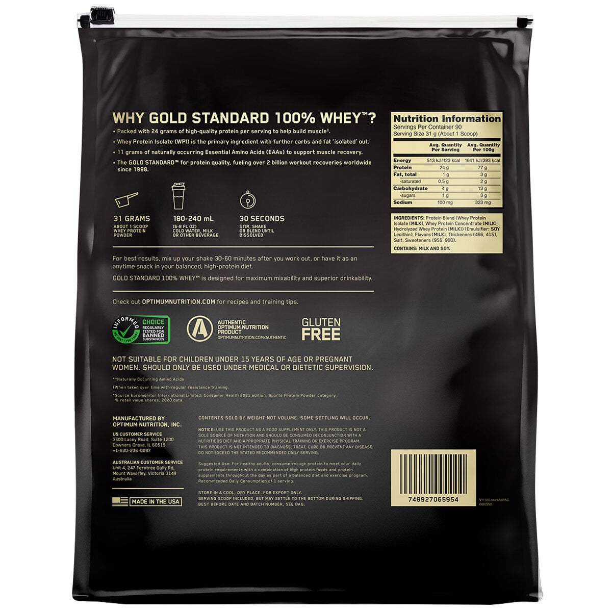Optimum Nutrition 100% Gold Standard Whey Vanilla 2.79kg - SuperSaverAU - view 2