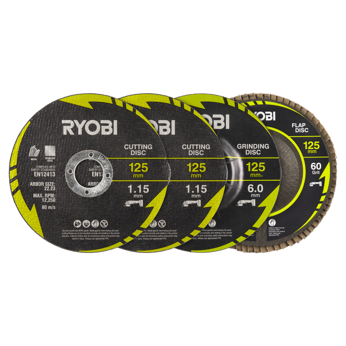Ryobi 4 Piece Cutting and Grinding Set - 125mm - Metalworking Precision - SuperSaverAU - view 1