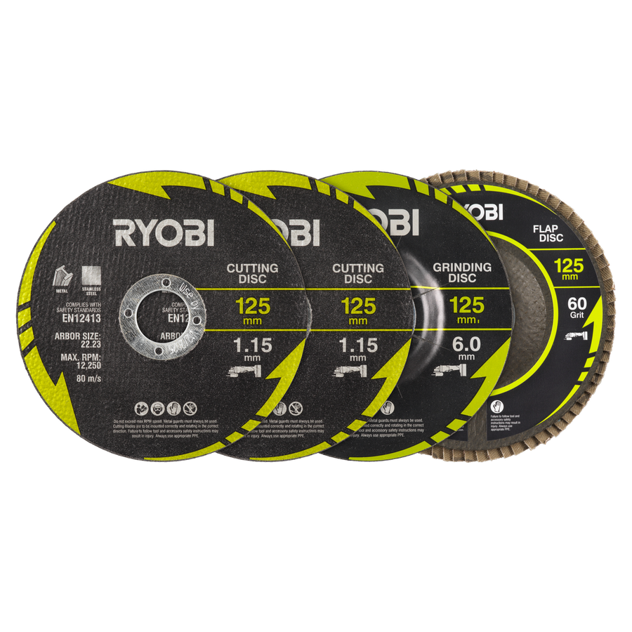 Ryobi 4 Piece Cutting and Grinding Set - 125mm - Metalworking Precision - SuperSaverAU - view 1